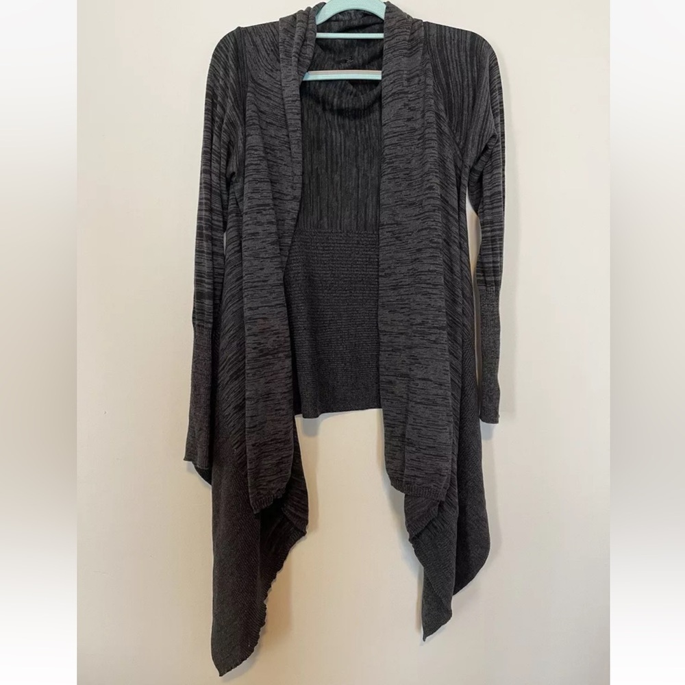 Prana Women's Black Gray Loveland Wrap Open Front Sweater Cardigan Large